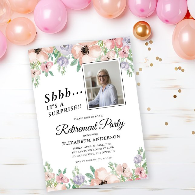 Party für Überraschungen Ruhestand Elegante Pastel Einladung (Von Creator hochgeladen)