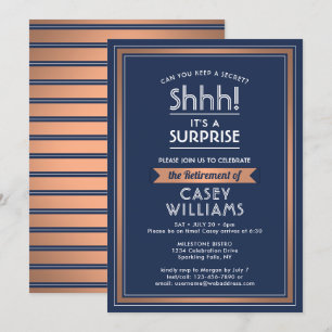 Party für Überruhestand Elegant Navy Blue Copper Einladung