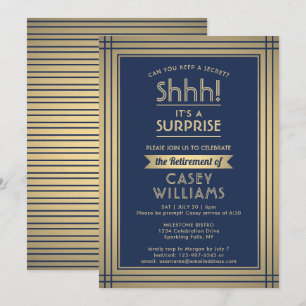 Party für Überruhestand Elegante Navy Blue Gold Einladung