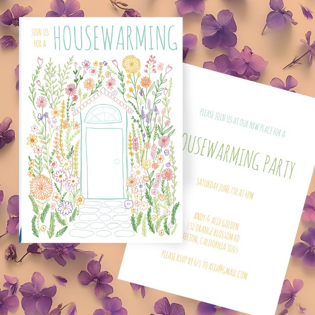 PARTY Gärtnerei Tür farbenfroh Doodle Einladung (HOUSEWARMING PARTY Garden Door Colorful Doodle Invitation
)