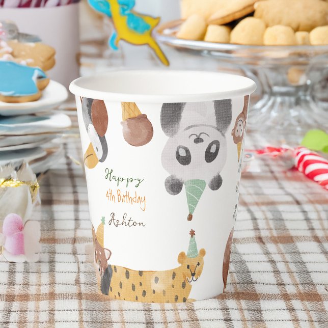 Party Geburtstagsfeier personalisierter Name Pappbecher (Party animals birthday party personalized name paper cups)