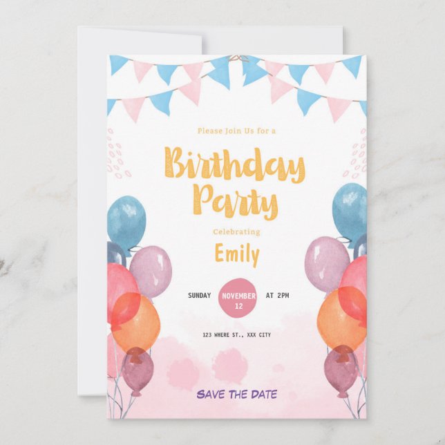 Party Gelb Spielerisch bunt Geburtstag Einladung (Vorderseite)
