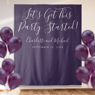 Party Gestartet Schriftzug Lila Foto Hintergrund Wandteppich