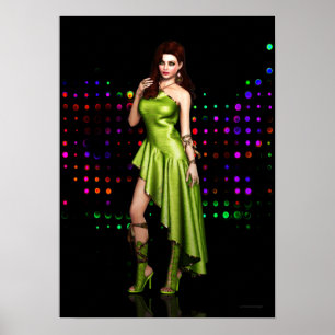 Party Girl in grünem Kleid Digitales Kunstwerk Poster