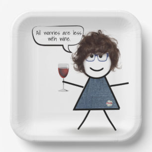 Party-Girl mit Weinangebot Pappteller