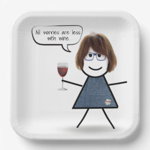 Party-Girl mit Weinangebot Pappteller