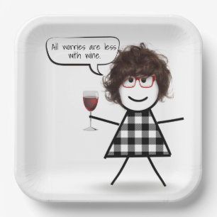 Party-Girl mit Weinangebot Pappteller