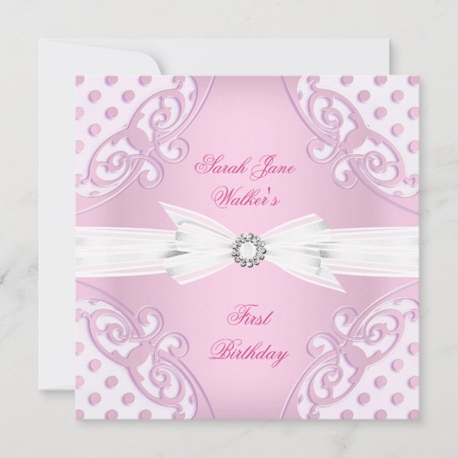 Party Girl Pink White Polka Dot bow Einladung (Vorderseite)