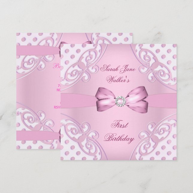 Party Girl Pink White Polka Dot Einladung (Vorne/Hinten)