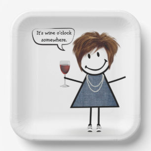 Party Girl with Red Wine Pappteller