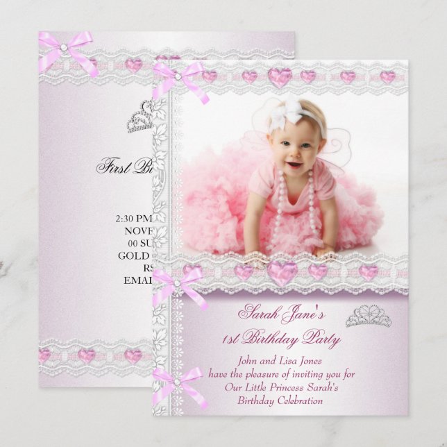 Party Girls Princess Pink Foto Einladung (Vorne/Hinten)
