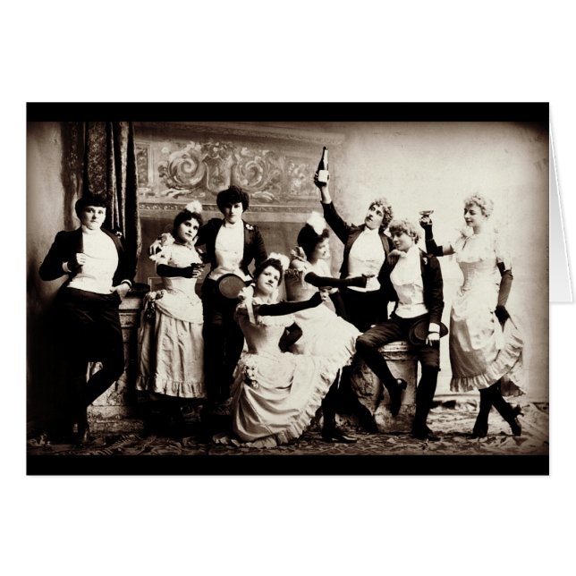 Party Girls Vintag Scene Grußkarte (Vorderseite (Horizontal))