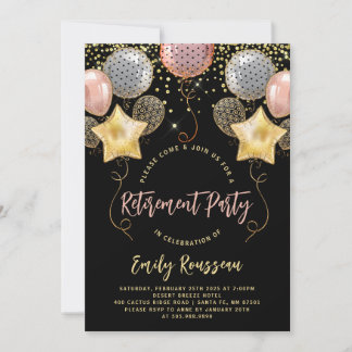 Party Gold Confetti Balloons Black Einladung