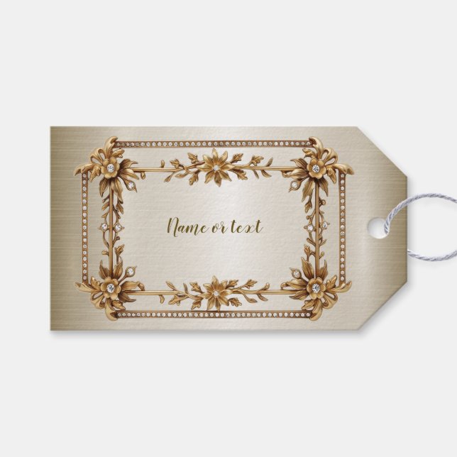 Party Gold Verziert Rectangle Dimond Blume Shiny Geschenkanhänger (Vorderseite (Horizontal))