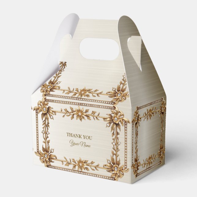 Party Gold Verziert Rectangle Dimond Blume Shiny Geschenkschachtel (Vorderseite)