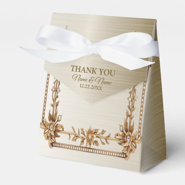 Party Gold Verziert Rectangle Dimond Blume Shiny Geschenkschachtel (Vorderseite)