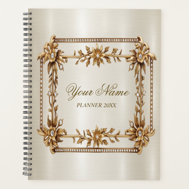 Party Gold Verziert Rectangle Dimond Blume Shiny Planer (Vorderseite)