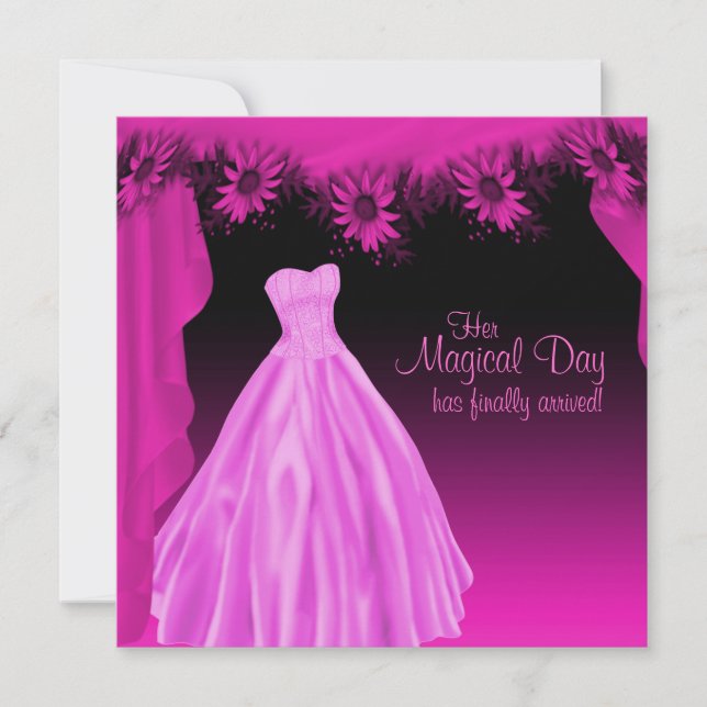 Party Gown Fuchsia Hot Pink Quinceanera Einladung (Vorderseite)