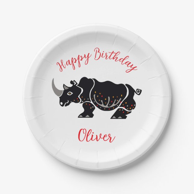Party - Graphic RHINOCEROS - Happy Birthday Pappteller (Vorderseite)