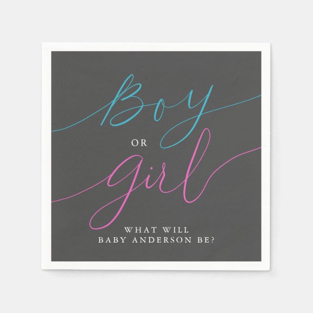 Party Grau oder Girl Pink Blue Gender Reveal Serviette (Vorderseite)