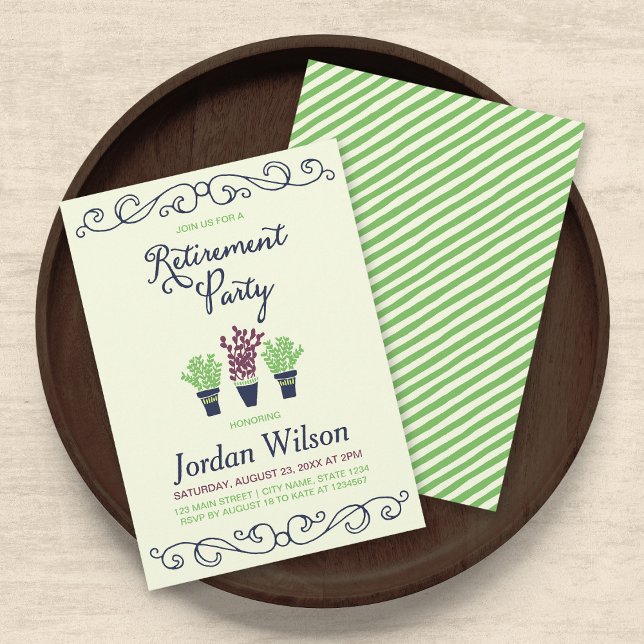 Party "Green and Blue Potted Pflanze Retirement" Einladung (Von Creator hochgeladen)