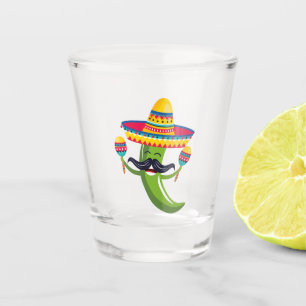 Party Green Chili Pepper in Sombrero mit Maracas Schnapsglas