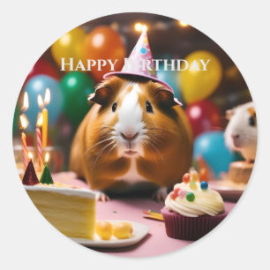 Party Guinea Schweinefleisch mit Kuchen und Ballon Runder Aufkleber