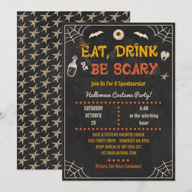 Party Halloween, essen Drink & Sei Beängstigend Einladung (Vorne/Hinten)
