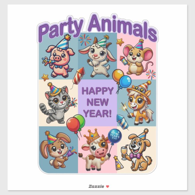 Party "Happy New Year" Aufkleber (Blatt)