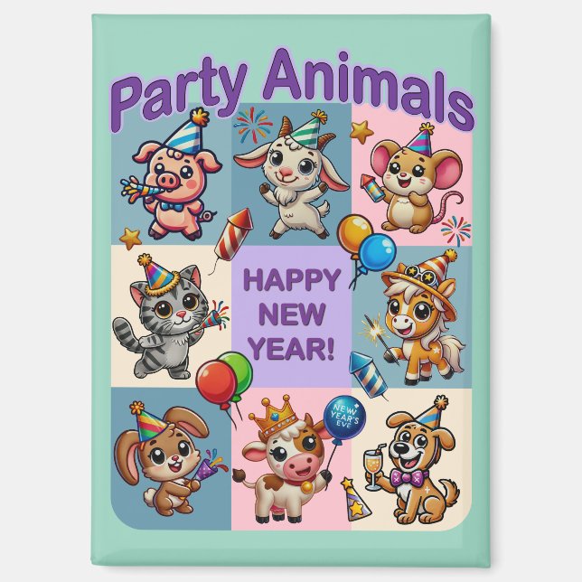 Party "Happy New Year" Magnet (Vorderseite)