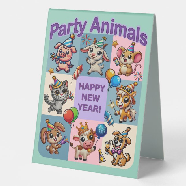 Party "Happy New Year" Tischaufsteller (Vorderseite)