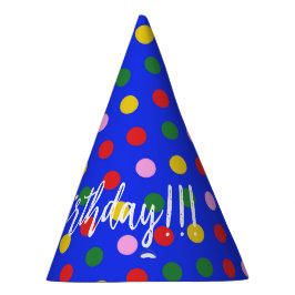 Party Hat_blue mit farbigen Punkten, bearbeitbarem Partyhütchen