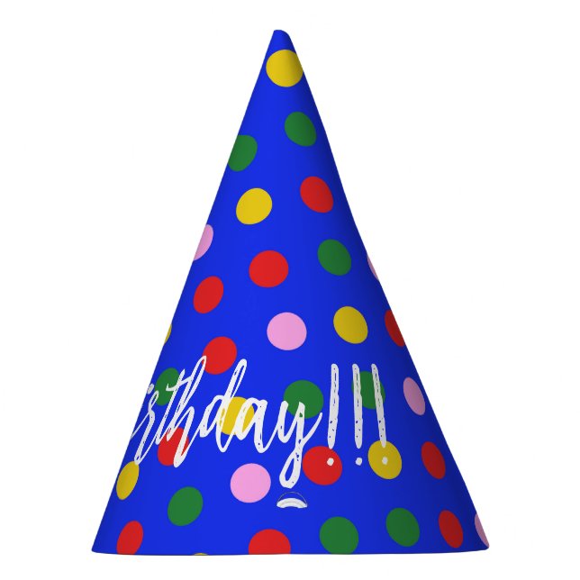 Party Hat_blue mit farbigen Punkten, bearbeitbarem Partyhütchen (Rechts)