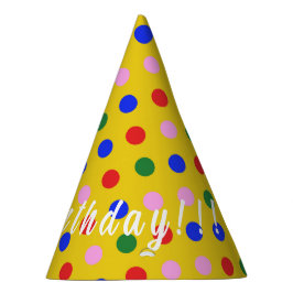 Party Hat_gelb mit farbigen Punkten, bearbeitbarer Partyhütchen