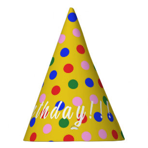 Party Hat_gelb mit farbigen Punkten, bearbeitbarer Partyhütchen