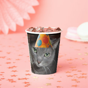 Party Hat Gray Cat Pappbecher
