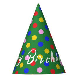 Party Hat_green mit farbigen Punkten, bearbeitbare Partyhütchen