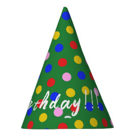 Party Hat_green mit farbigen Punkten, bearbeitbare Partyhütchen