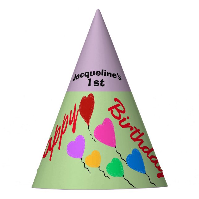 Party Hat Heart Balloons Personalisiert Partyhütchen (Vorderseite)