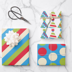 Party Hat Polka Dots Stripte Geschenktücher Geschenkpapier Set