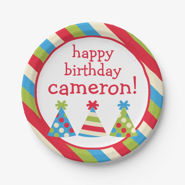 Party Hats Personalisierte Geburtstagsparty Teller (Vorderseite)