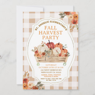 Party Herbst Pumpkin Floral Gingham Fall Harvest Einladung