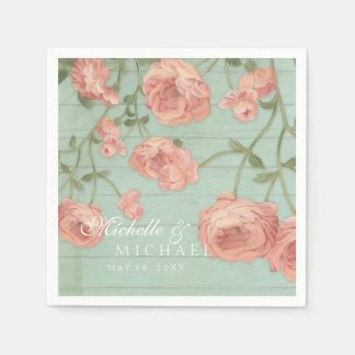 Party Hübsch Rosa Pfirsichfarben Rose Holzzaun Serviette