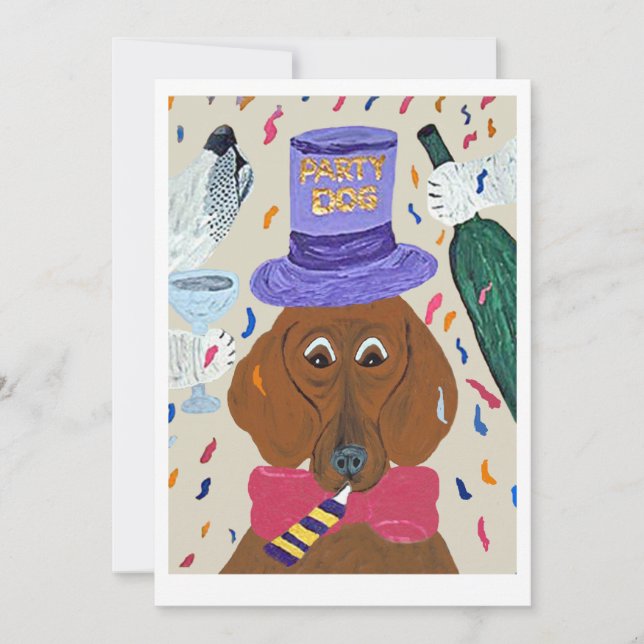 Party-Hund-Dachshund Einladung (Vorderseite)