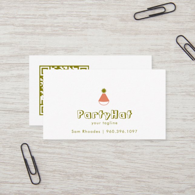 Party-Hut-Logo | Editierbare Farbe | QR-Code Visitenkarte (Vorderseite/Rückseite Beispiel)