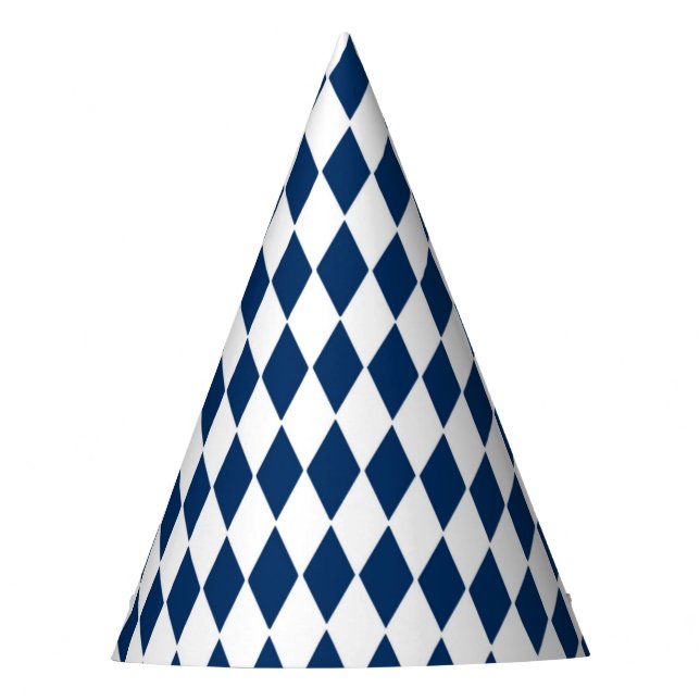 Party-Hut mit blauem und weißem Diamantmuster Partyhütchen (Vorderseite)