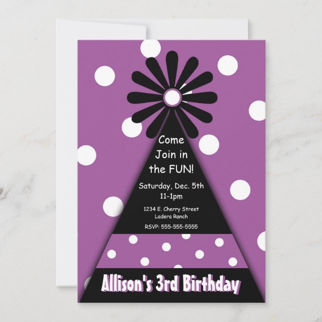 Party Hut mit Lila Polka Dots Einladung (Vorderseite)
