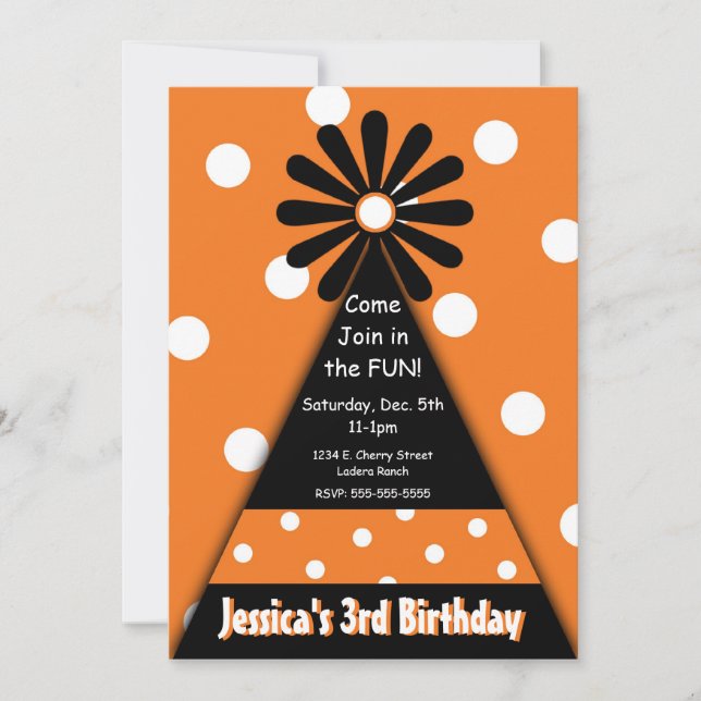 Party Hut mit Orange Polka Dots Einladung (Vorderseite)