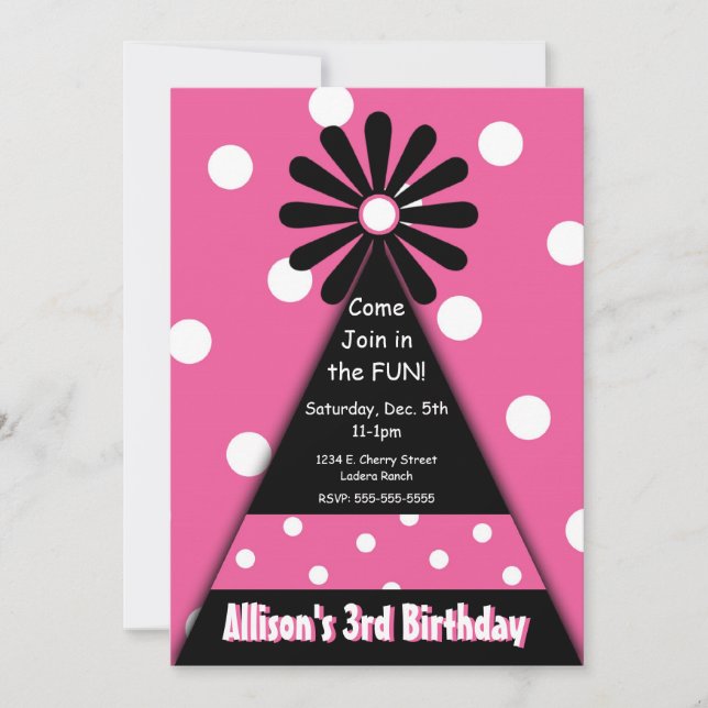 Party Hut mit Pink Polka Dots Einladung (Vorderseite)