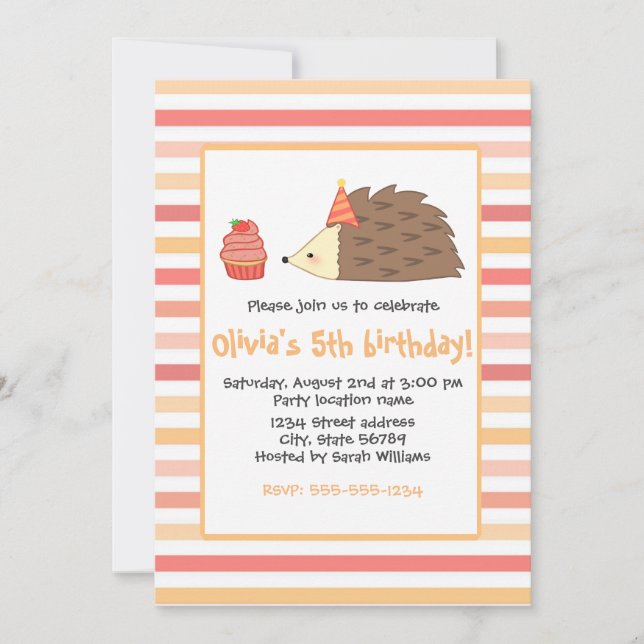 Party Igel und Cupcake Einladung (Vorderseite)